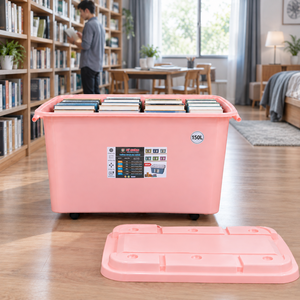 Boîte de rangement mobile en plastique de 150 L avec roulettes, empilable, organisateur de documents pour le bureau, l'école, le rangement de vêtements à domicile, design minimaliste, facile à utiliser - Product Image 1