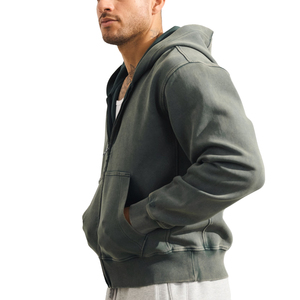 Custom Vintage Wash Double Zip Hoodie for Men – Premium Heavyweight Oversized Full Zip Fleece Sweatshirt - Product Image 4