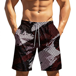 <b>Men's</b> Blue Geometric Pattern Board Shorts Mid Waist Drawstring Quick Dry Casual Swim <b>Trunks</b> - Product Image 3
