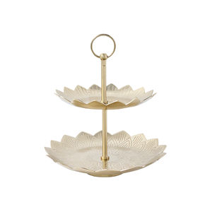 Soporte para pasteles de 2 niveles, plateado, de alta calidad, con asa, elegante bandeja redonda de metal para servir postres, para decoración de bodas y fiestas. - Product Image 5