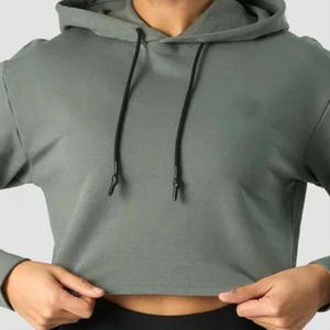 Sweat-shirt à capuche court pour femme, couleur unie, collection automne, vente en ligne haut de gamme, faible MOQ - Product Image 5