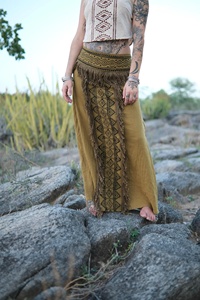 Falda Maxi Asimétrica Estilo Bohemio para Mujer, con Volantes, Bordado Geométrico, Cintura Elástica, Algodón y Fibra de Bambú, Estilo Veraniego - Product Image 1