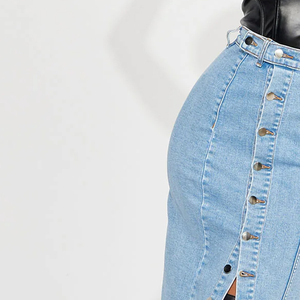 Trendy Light Wash Exposed Button Fly Midi Denim Skirt for Women Wholesale Rate Mid Waist Women Denim Skirt Women Casual Wear - Product Image 1