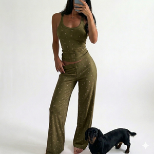 Ladies Sleeveless Tank Top with Elastic Waist Trouser <b>Set</b> Casual Stylish Two Piece Outfit Soft Fabric Lounge Wear Matching <b>Set</b> - Product Image 1