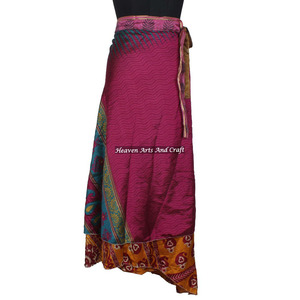 Rajasthani Old Saree Long Silk <b>Wrap</b> <b>Skirt</b> 2 Layer Reversible Magic Silk Saris <b>Wrap</b> Long <b>Skirt</b> Bohemian Silk Sari <b>Skirt</b> Magic - Product Image 3