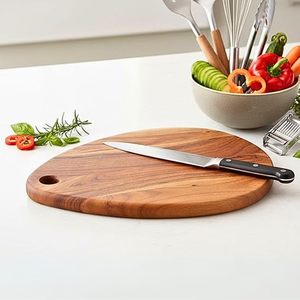เขียงไม้ทรงกลมอะคาเซีย พร้อมรูแขวนสำหรับใช้ในครัวและเสิร์ฟอาหาร - Product Image 6