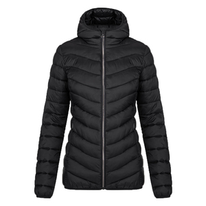 Women's Winter <b>Quilted</b> <b>Jacket</b> Hooded Full Sleeve Zipper Closure Solid Black Puffer Coat Regular Length Warm Outerwear - Product Image 1