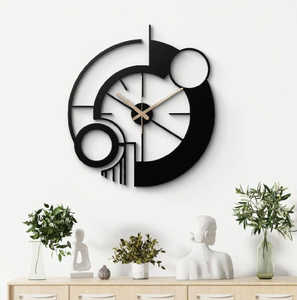 Unique contemporary golden circular frame <b>clock</b> showcases layered overlapping crescent designs, available at wholesale prices. - Product Image 4