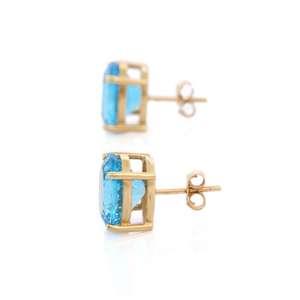 10K White Gold Oval Cut Blue Topaz Birthstone Stud Earrings - Product Image 4