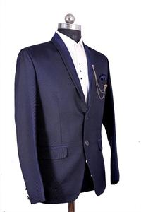 2023 OEM Men's Slim Fit 2 Piece Suit, One Button Solid Jacket Pants Set with <b>Tie</b> Men's Suits <b>Navy</b> Blue Stripes - Product Image 2