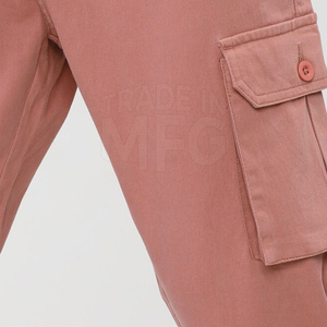 Pantalon cargo en toile pour homme, léger, respirant, couleur unie, taille élastique, fermeture boutonnée, design décontracté à devant plat, vente en gros - Product Image 6