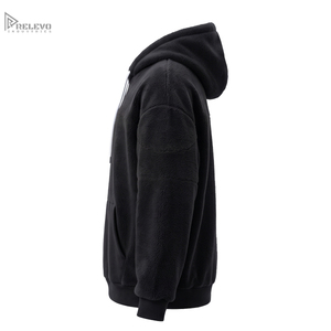 Customized Heavyweight Fleece Hoodie <b>Men</b> & Women Jet Black Pullover <b>Sweatshirt</b> <b>White</b> Vertical Spine Line Kangaroo Pocket - Product Image 3