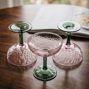 COCKTAIL GLASS-PINK (SET of 2) Modern Textured Colored Glass Stemmed Drinkware Lightweight Durable Bars Hotels <b>Home</b> Use - Product Image 4