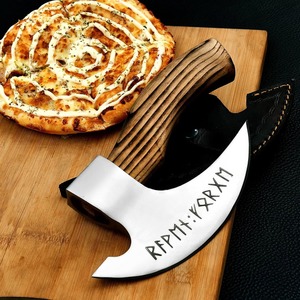 Handmade Viking Pizza Cutter with Rosewood <b>Handle</b> - Super Sharp Carbon Steel <b>Axe</b> Blade, Pizza <b>Axe</b> with Sheath - Product Image 4