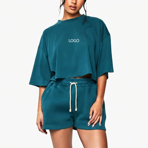 Camiseta Corta de 2 Piezas para Mujer, 100% Poliéster, Color Sólido, Bordado Vintage, Corte Regular, Estilo Informal - Product Image 5