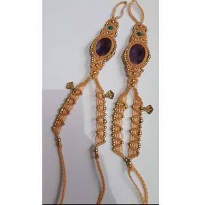 Chevillère en macramé artisanale en lapis-lazuli, pierre précieuse bleue, style bohème, cordon réglable, bijou de pied délicat, cadeau - Product Image 2