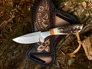 Couteau de cowboy occidental en acier D2 avec étui - Manche en corne de cerf, cadeau de fiançailles, cadeaux pour hommes - Product Image 4