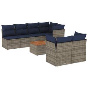 Set di divani da giardino in polyrattan grigio da 8 pezzi con cuscini, mobili da esterno resistenti - Product Image 2