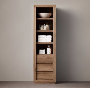 Armoire de salle de bain à étagère ouverte en teck massif - Product Image 1