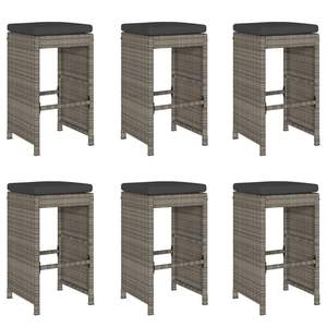 Ensemble de 6 tabourets de bar de jardin en rotin PE gris avec structure en acier thermolaqué, élégant mobilier de salle à manger d'extérieur - Product Image 2