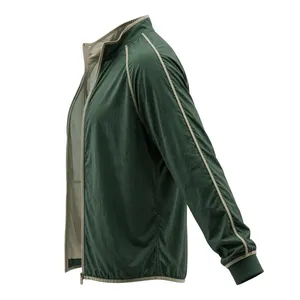 Veste décontractée pour homme en denim vert délavé, à fermeture éclair sur le devant, col rabattable, séchage rapide, coupe classique, couleur unie, pour l'automne - Product Image 4