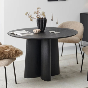 Base de pedestal redonda de madera maciza de mango con acabado negro mate oscuro, mesa de comedor moderna de estilo europeo para el hogar, cocina o restaurante. - Product Image 3