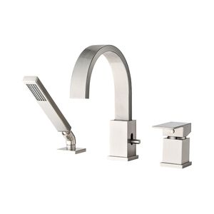 Set rubinetto vasca idromassaggio a 3 fori con doccetta e soffione a cascata, montaggio su piano, per bagno e doccia - Product Image 1