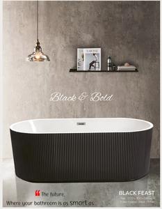 Baignoire autoportante moderne noire mate cannelée sur mesure, de luxe, pour projets de villas et de complexes hôteliers - Product Image 3