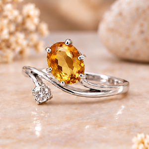 Anillo de Citrino en Plata de Ley 925, Anillo con Gema Amarilla, Joyería Ovalada, Elegante Regalo para Ella - Product Image 3