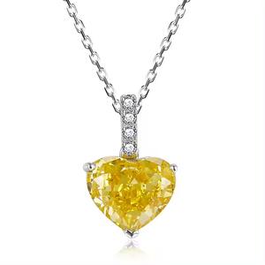 สร้อยคอหรูหราสวยงามขายส่ง925เงินสเตอร์ลิงฝังเพชรสีเหลืองเพชร CZ จี้สร้อยคอ - Product Image 1