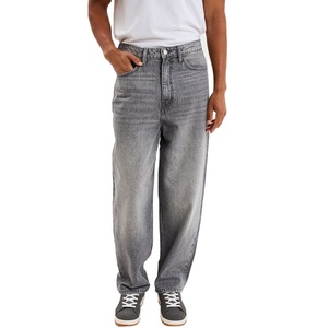 Men’s Grey Cotton Denim Baggy Jeans Loose Fit Streetwear 5 Pocket Vintage Style Casual Hip Hop Fashion <b>Pants</b> Trendy - Product Image 2