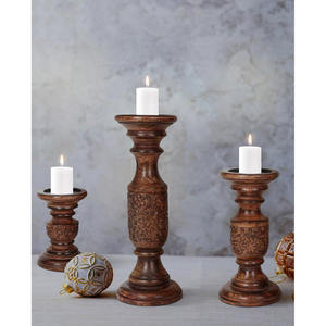 Lot de 3 bougeoirs pilier en bois de manguier épais bougeoirs décoratifs pour la maison ou supports de décoration de centre de table vente en gros - Product Image 3