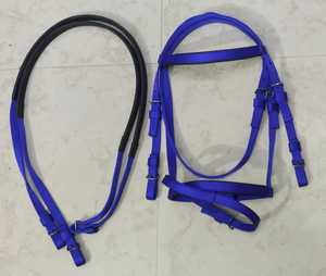 Bridon pour cheval en nylon robuste de qualité supérieure avec rênes à poignée en caoutchouc |   Ensemble de têtière d'équitation réglable et durable - Product Image 1