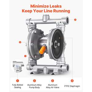 Pompa a Doppia Membrana ad Aria Compressa 16 GPM Modello D0100XFPF8W, Ingresso e Uscita da 3/8 Pollici, Corpo in Lega di Alluminio, per Trasferimento Olio Esausto e Diesel - Product Image 2