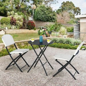 Conjunto de Comedor Redondo de 3 Piezas con 2 Sillas, Muebles de Jardín de Ratán para Patio - Product Image 6