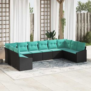 Ensemble de canapés de jardin en polyrotin noir et turquoise, 10 pièces - Product Image 1