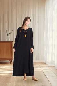 Vestido Maxi de Lino y Algodón para Mujer, Manga Corta, Corte Regular, Silueta en A, Ecológico, con Cinturón, Tallas Grandes, Primavera Verano, Casual - Product Image 6