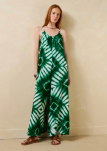 Mono largo de viscosa con estampado tie-dye verde para mujer |   Cuello mandarín con mangas caídas |   Corte Holgado, Ecológico, con Aberturas Delicadas - Product Image 4