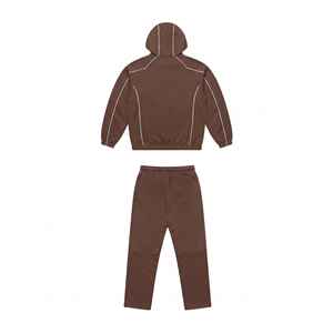 Conjunto Deportivo Unisex con Capucha Marrón, Cierre Completo, Bolsillos Laterales, Color Sólido, Ropa Deportiva Informal para Otoño, Corte Regular - Product Image 6