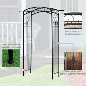 Arco da Giardino in Metallo Nero da 2,1 m con Barra di Estensione Superiore Resistente alle Intemperie, Supporto Funzionale per Cerimonie Nuziali e Feste - Product Image 4
