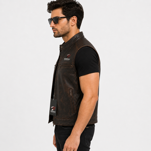 Chaleco de cuero para hombre con costuras resistentes, forro suave, bolsillos prácticos y ajuste cómodo para motociclismo, uso casual y al aire libre. - Product Image 2