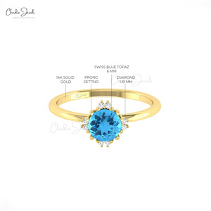 Offre Spéciale 2026 Bague en Or Massif 14 carats avec Topaze Bleue Suisse Naturelle 0,74 CTW et Accent de Diamants, Bague Double Pierre de Naissance, Faible MOQ Disponible - Product Image 4
