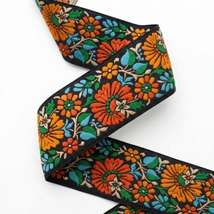 Wholesale Jacquard Ribbon Manufacturer 50mm Designer Floral Jacquard Ribbon Multicolor Woven Trim for Bows Garment Ethnic Wear - Product Image 3