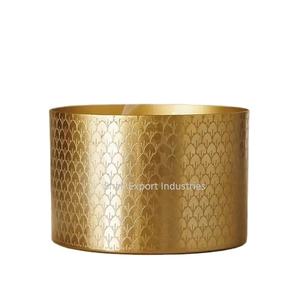 Tarro de vela de Metal de forma redonda de diseño Premium para el hogar y decoración de luces de mesa de Navidad tarro de vela con acabado dorado - Product Image 1
