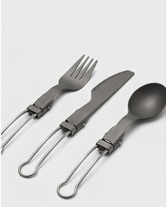 Ensemble de couverts minimalistes en métal noir mat, fourchette, couteau, cuillère, portable avec poignée pliable, couverts de voyage - Product Image 3