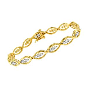 Bracciale a maglie in argento sterling .925 placcato oro giallo 10K con diamante taglio rotondo da 1 carato totali, colore J-K, purezza I1-I2, lunghezza 7,25 pollici - Product Image 3
