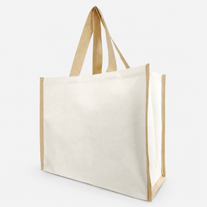 Bolsa de Mano de Lona de Algodón Laminado de 220 GSM, 41x34x17 cm, Asa Color Yute, Logotipo Personalizado, Reutilizable, Compras al por Mayor, Fabricante OEM - Product Image 4