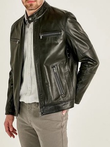 Veste en cuir noire pour homme, style moto - Product Image 2