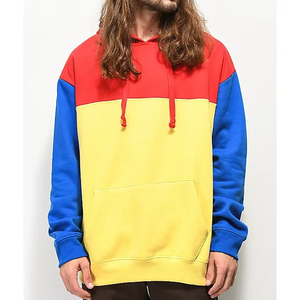 Sweat à capuche personnalisé 100% coton épais, tricolore rouge jaune bleu, en molleton bouclette, pour homme, vente en gros, vierge - Product Image 2