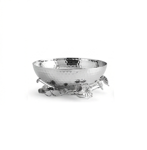 Juego de tazones modernos de metal para servir, hechos a mano, con diseño pulido de hojas y ramas, con soporte para servir alimentos, en color plateado, ideal para regalar. - Product Image 5